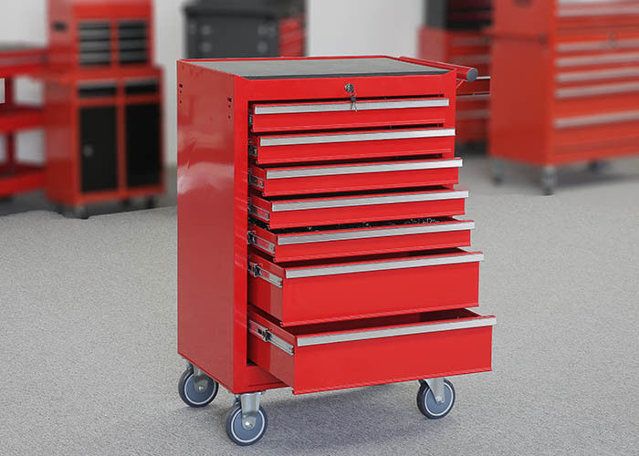 Workshop Garage Metal Tool Cabinet On Wheels With 7 Drawers And Handle